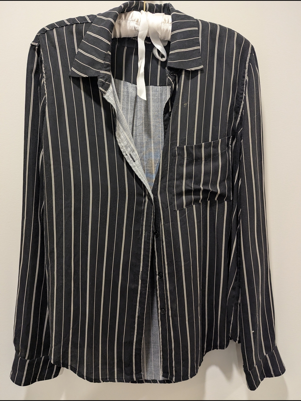Reformation Black Shirt with White Pinstripes